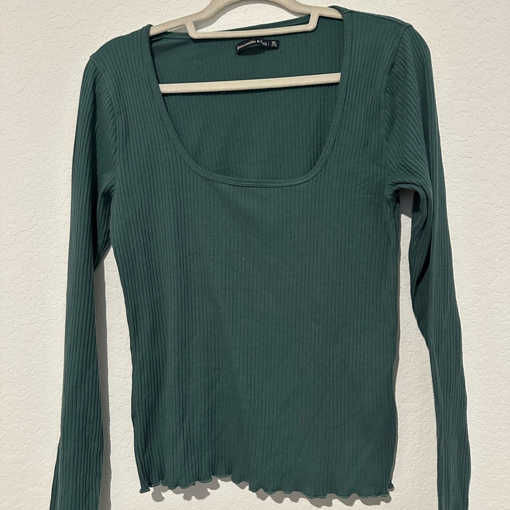 Abercrombie & Fitch Dark Teal Ribbed Scoop Neck Long Sleeve Top